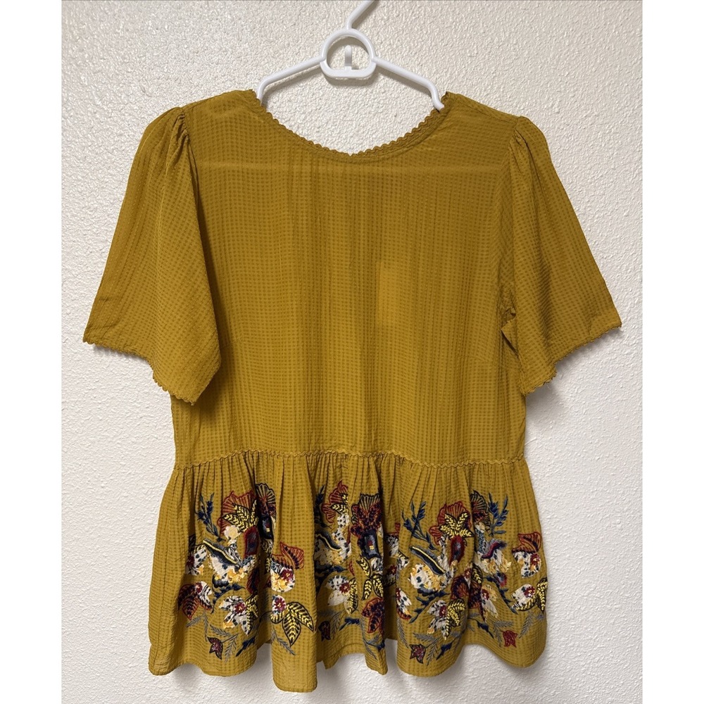 Gold Embellished Peplum Top XS  Anthropologie Dariela Boho Festival Embroidered